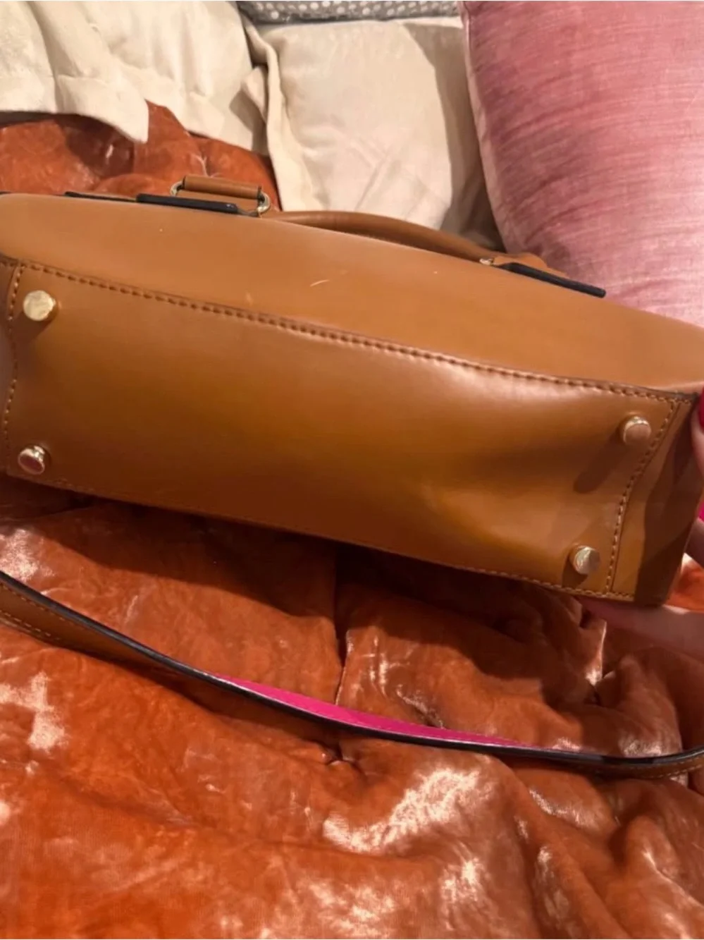 kate spade Cognac Leather Crossbody with Pink Accent